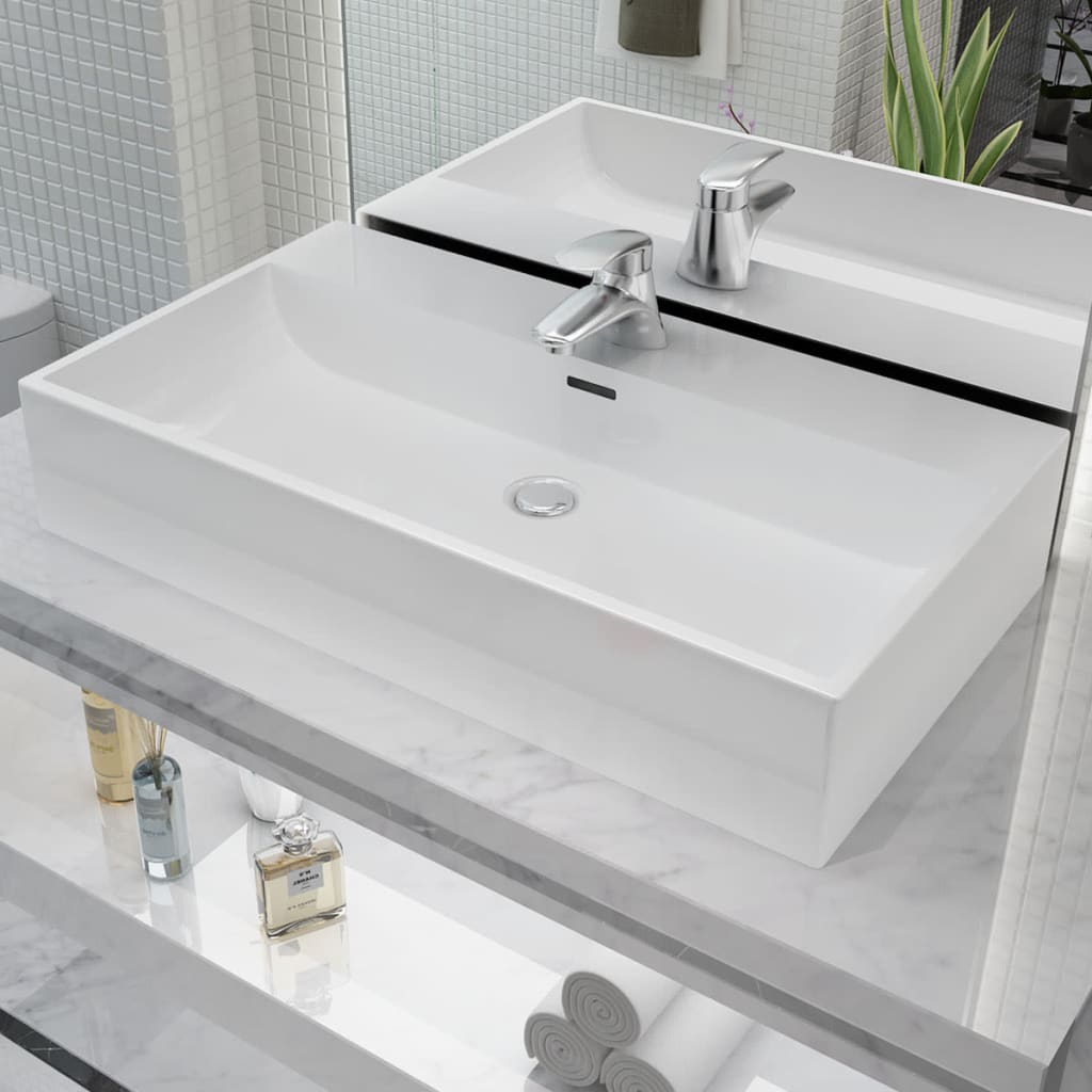 Bathroom sink, tap hole, ceramic, 76x42.5x14.5 cm, white