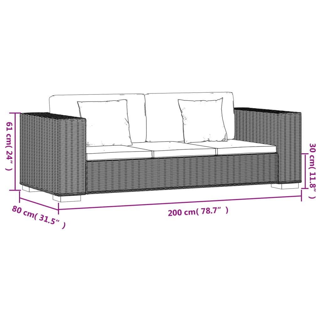 8-piece polyrattan 3-seater sofa set