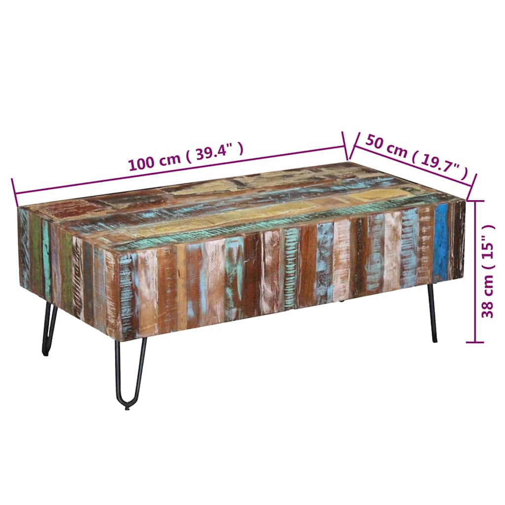 Coffee table, 100 x 50 x 38 cm, solid recycled wood