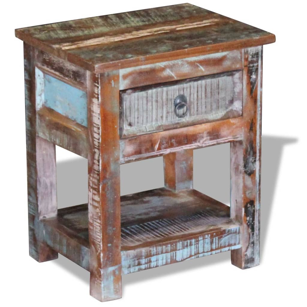 Side table with one drawer, 43x33x51 cm, solid recycled wood