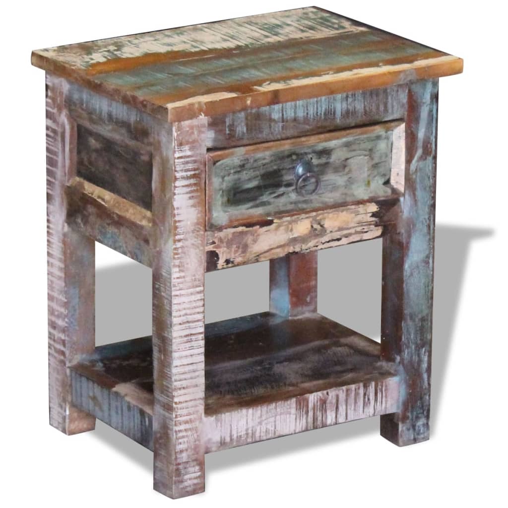 Side table with one drawer, 43x33x51 cm, solid recycled wood