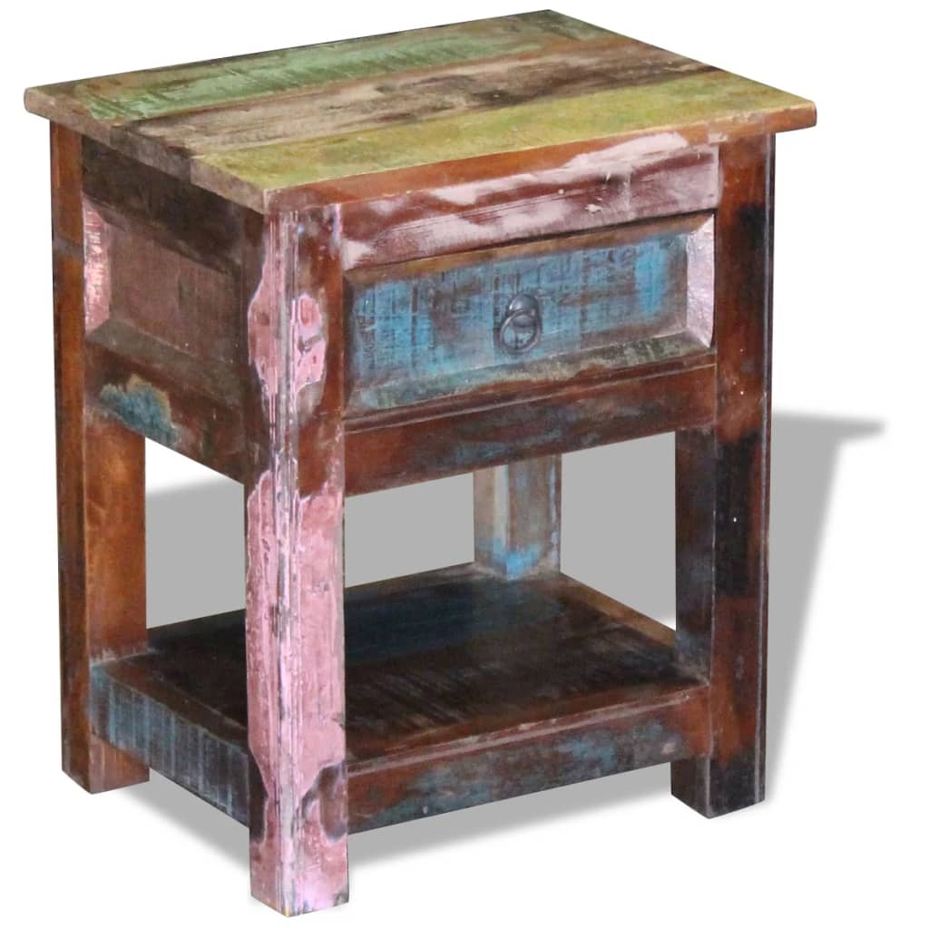 Side table with one drawer, 43x33x51 cm, solid recycled wood