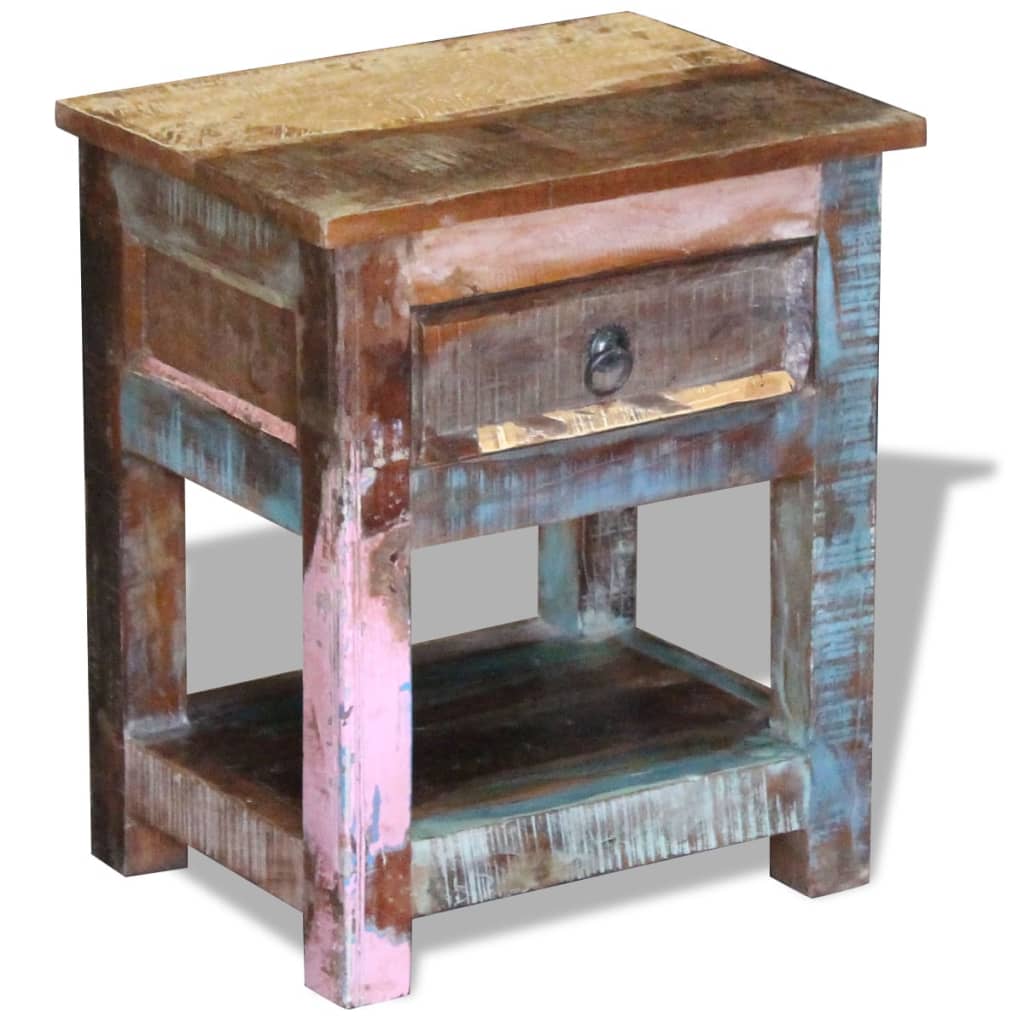 Side table with one drawer, 43x33x51 cm, solid recycled wood