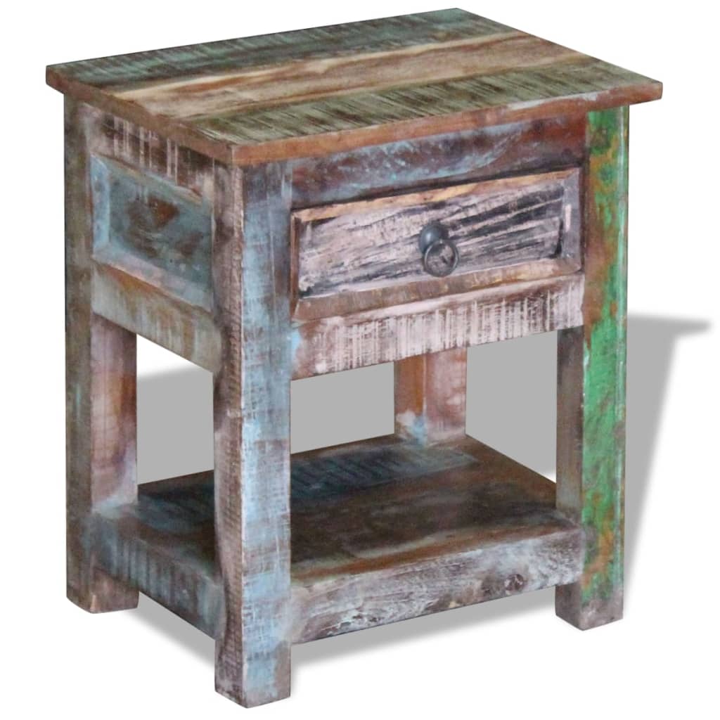 Side table with one drawer, 43x33x51 cm, solid recycled wood