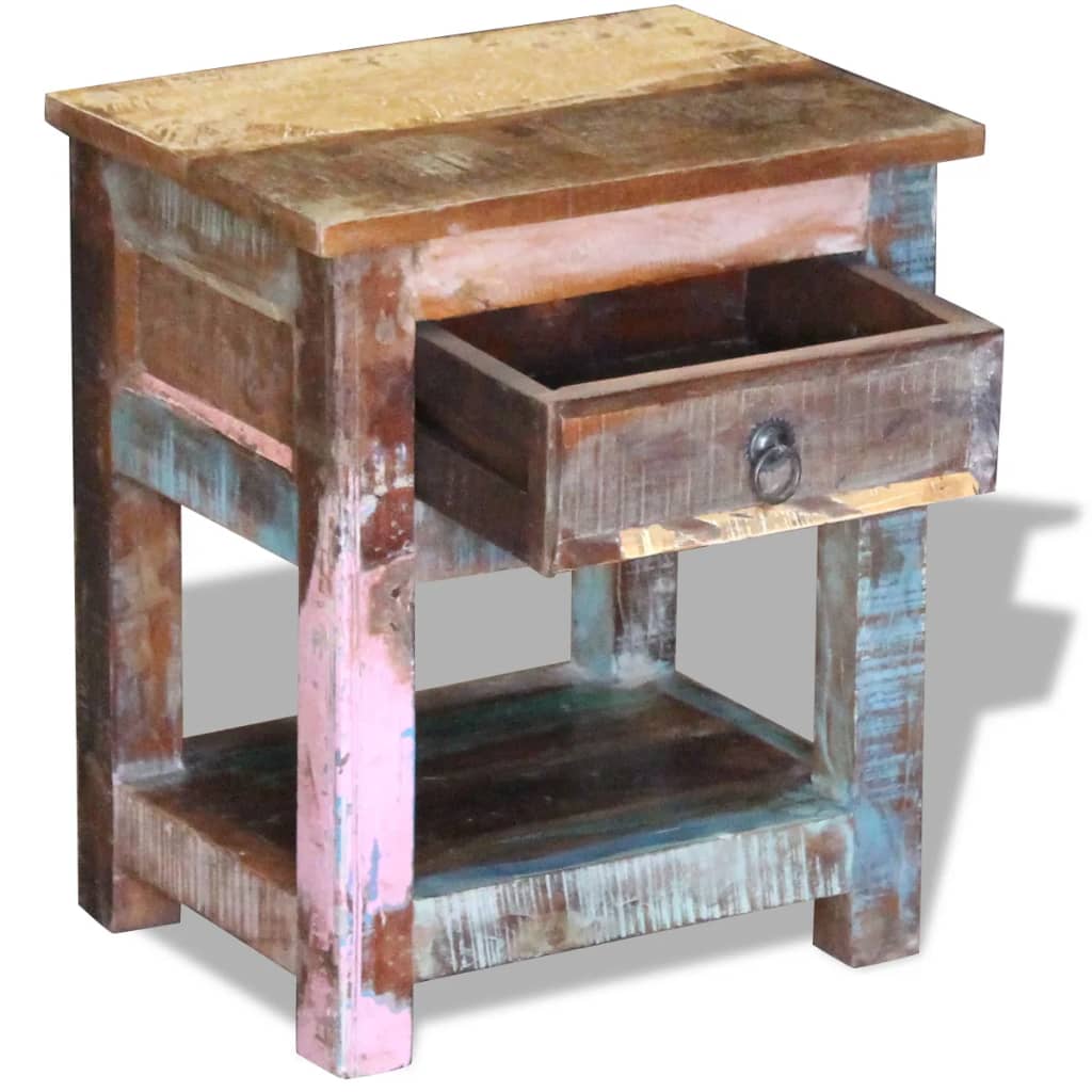 Side table with one drawer, 43x33x51 cm, solid recycled wood