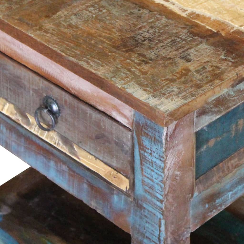 Side table with one drawer, 43x33x51 cm, solid recycled wood