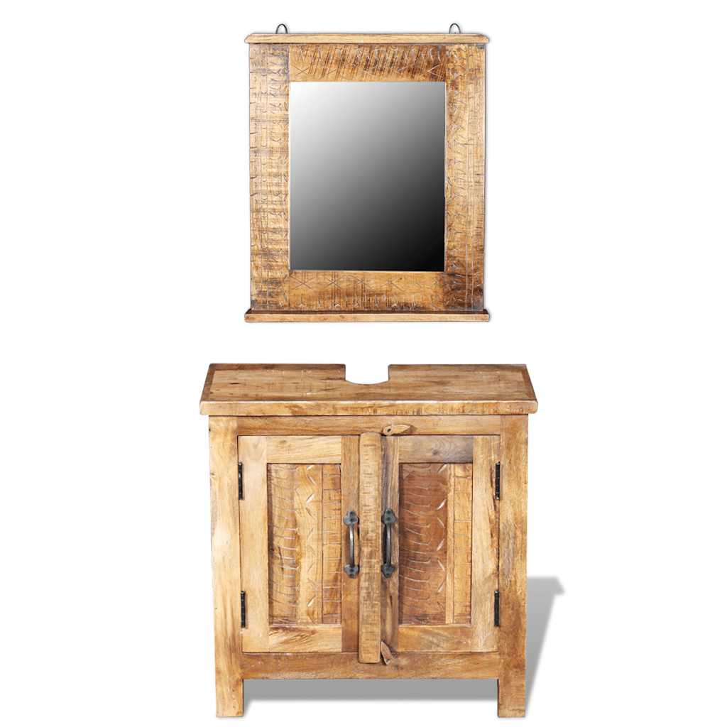 Solid mango wood bathroom cabinet with mirror