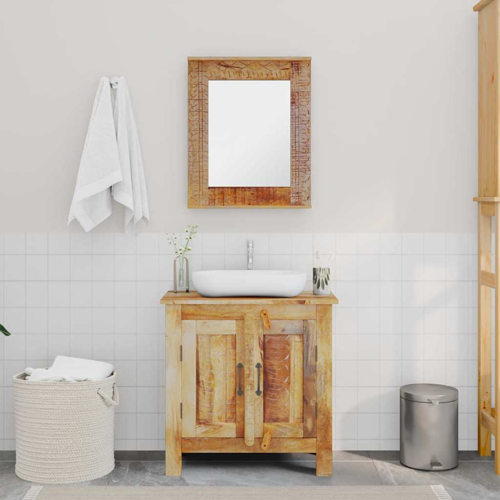 Solid mango wood bathroom cabinet with mirror