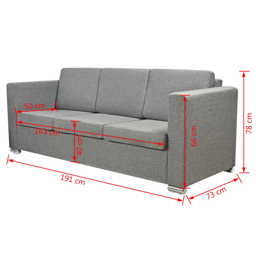 3-seater textile sofa, Light grey