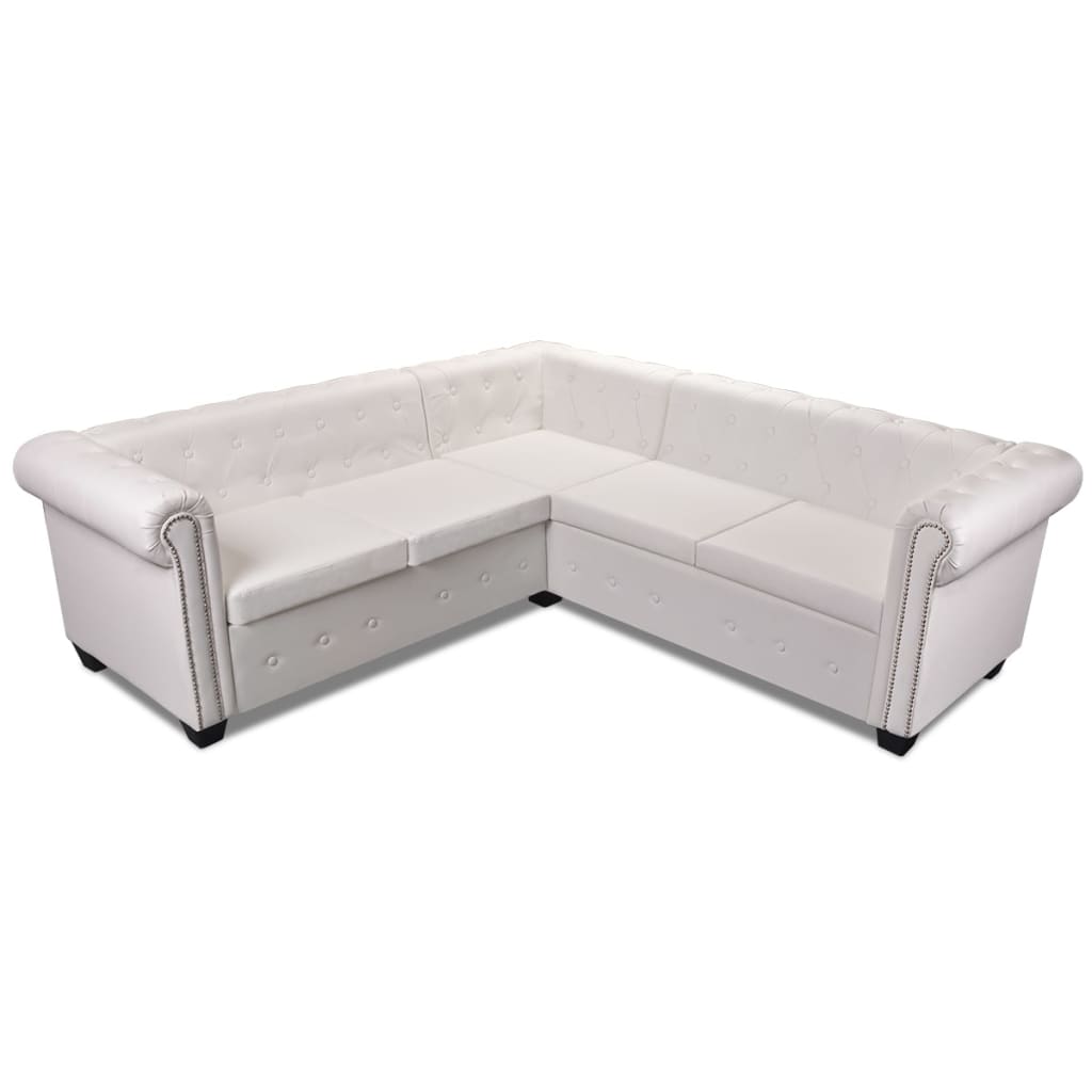 Chesterfield 5-seater corner sofa, eco-leather, white