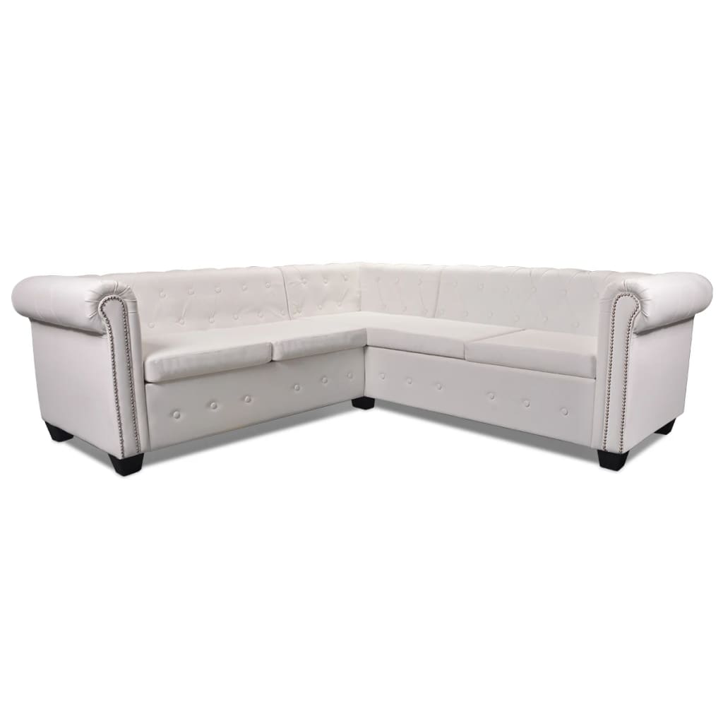 Chesterfield 5-seater corner sofa, eco-leather, white