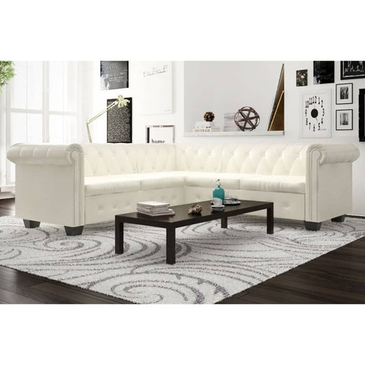 Chesterfield 5-seater corner sofa, eco-leather, white