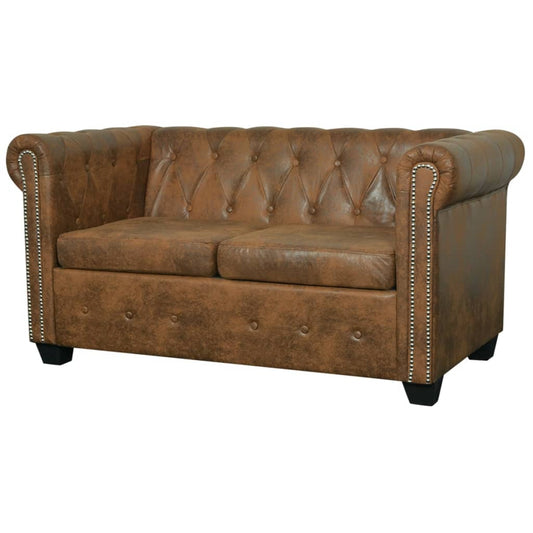 Chesterfield sofa, 2-seater, brown, eco-leather