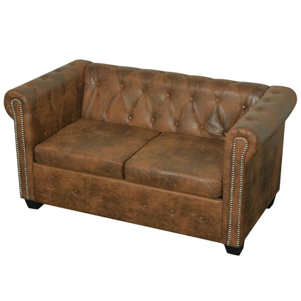 Chesterfield sofa, 2-seater, brown, eco-leather