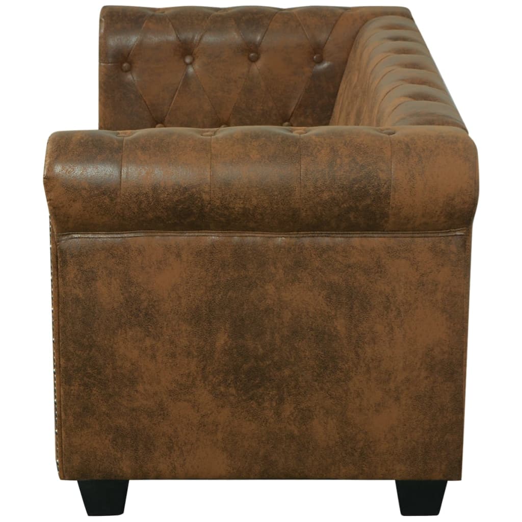 Chesterfield sofa, 2-seater, brown, eco-leather