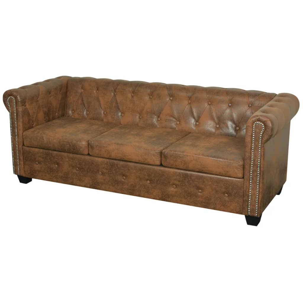 Chesterfield sofa, 3-seater, brown, eco-leather