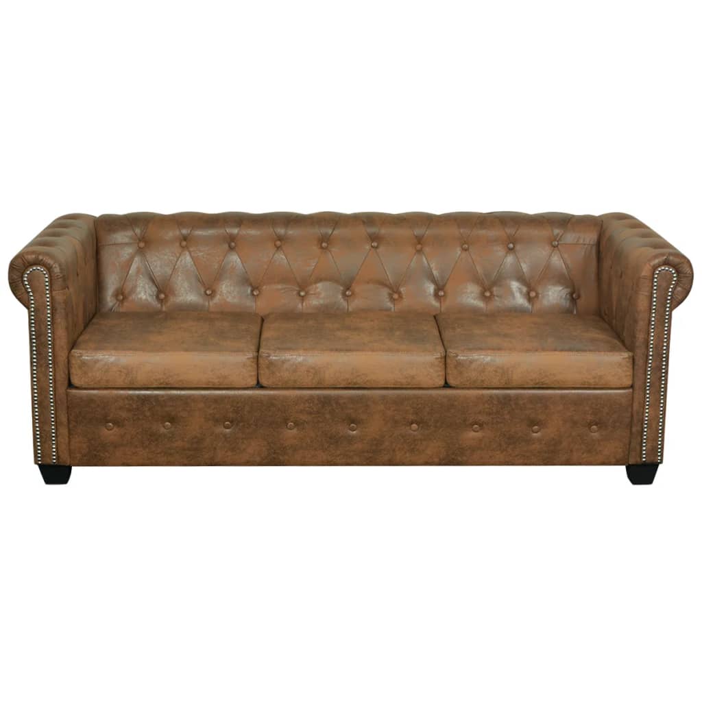 Chesterfield sofa, 3-seater, brown, eco-leather