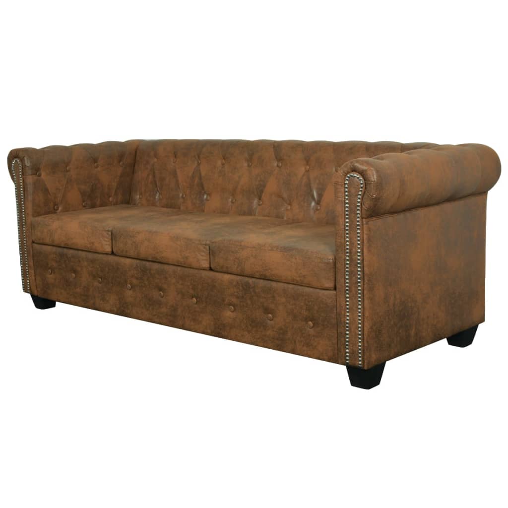 Chesterfield sofa, 3-seater, brown, eco-leather