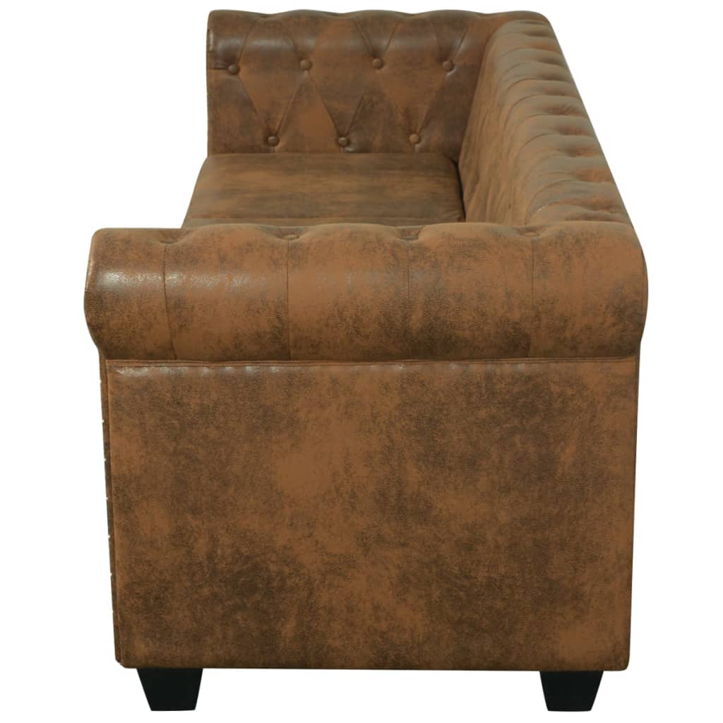 Chesterfield sofa, 3-seater, brown, eco-leather