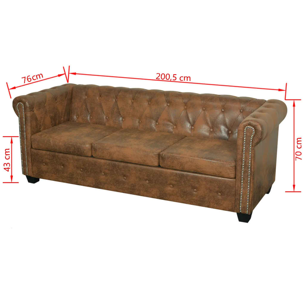 Chesterfield sofa, 3-seater, brown, eco-leather