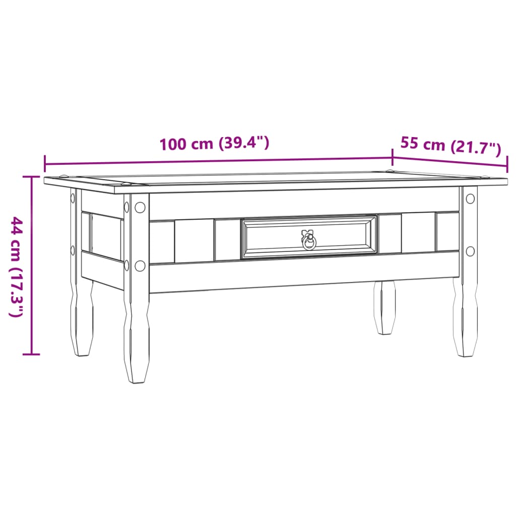 Măsuță de cafea stil Corona din pin mexican 100 x 55 x 44 cm