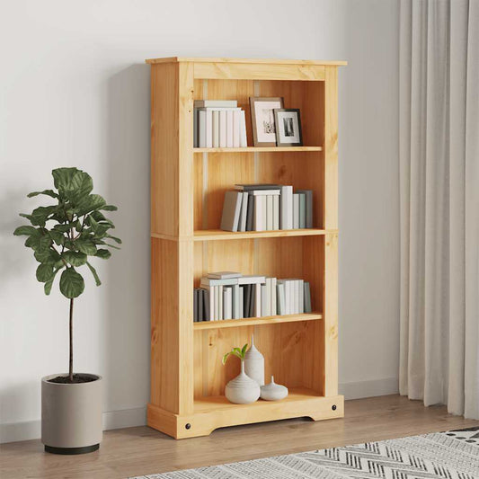 Bookcase 4 pine shelves, Mexican style Corona 80x29x150 cm