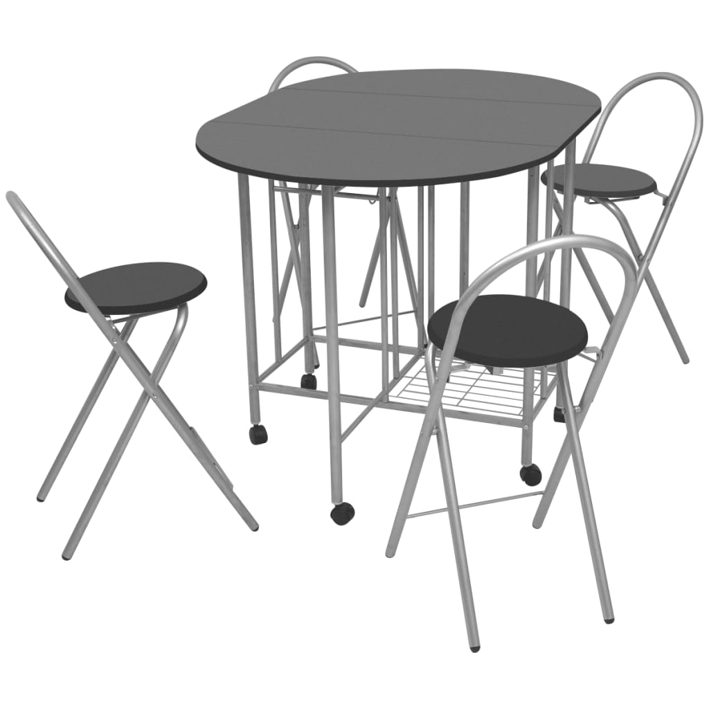 MDF folding kitchen table and chairs set, black, 5 pieces