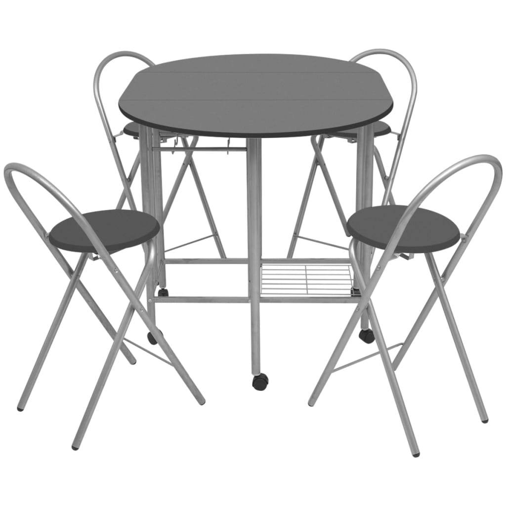 MDF folding kitchen table and chairs set, black, 5 pieces