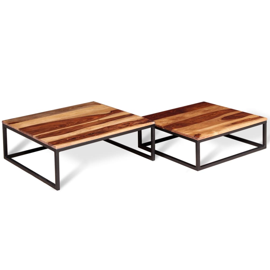 Set of 2 stackable coffee tables, solid sheesham wood