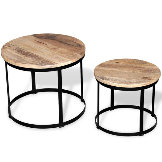 Round coffee table set, rough mango wood, 2 pcs, 40 cm/50 cm