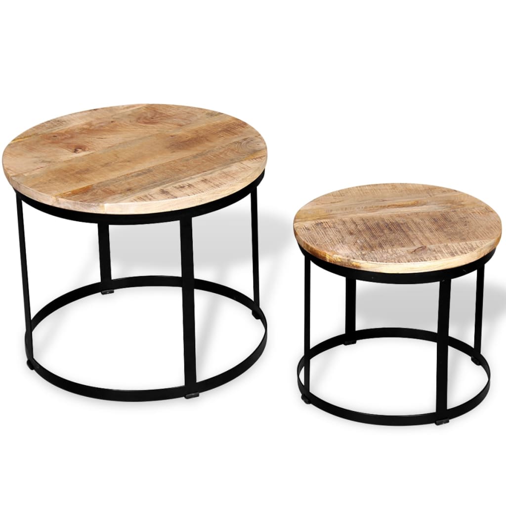 Round coffee table set, rough mango wood, 2 pcs, 40 cm/50 cm