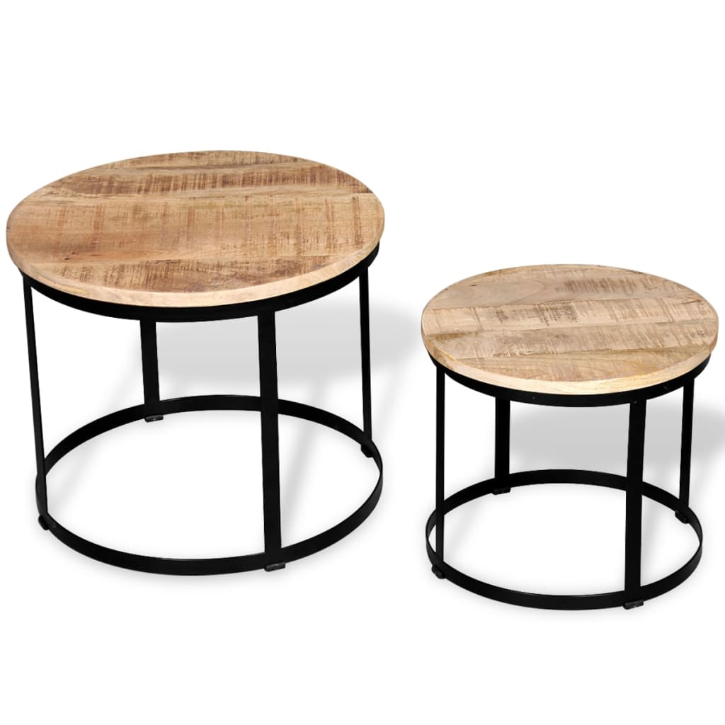 Round coffee table set, rough mango wood, 2 pcs, 40 cm/50 cm