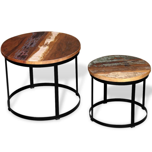 2-piece coffee table set 40cm/50cm solid recycled wood round