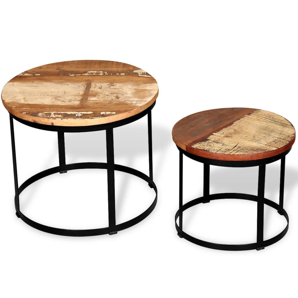 2-piece coffee table set 40cm/50cm solid recycled wood round