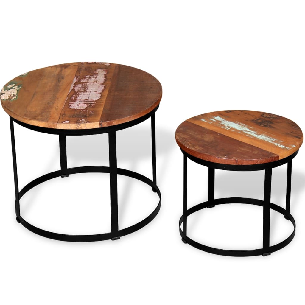 2-piece coffee table set 40cm/50cm solid recycled wood round