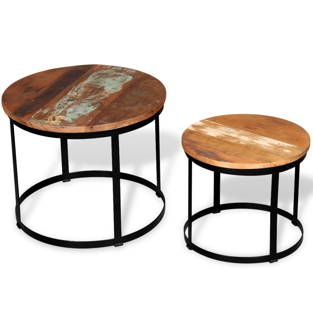 2-piece coffee table set 40cm/50cm solid recycled wood round