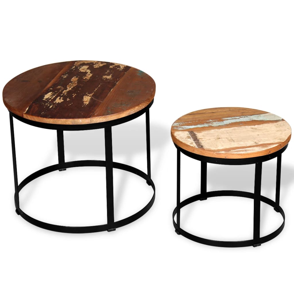 2-piece coffee table set 40cm/50cm solid recycled wood round