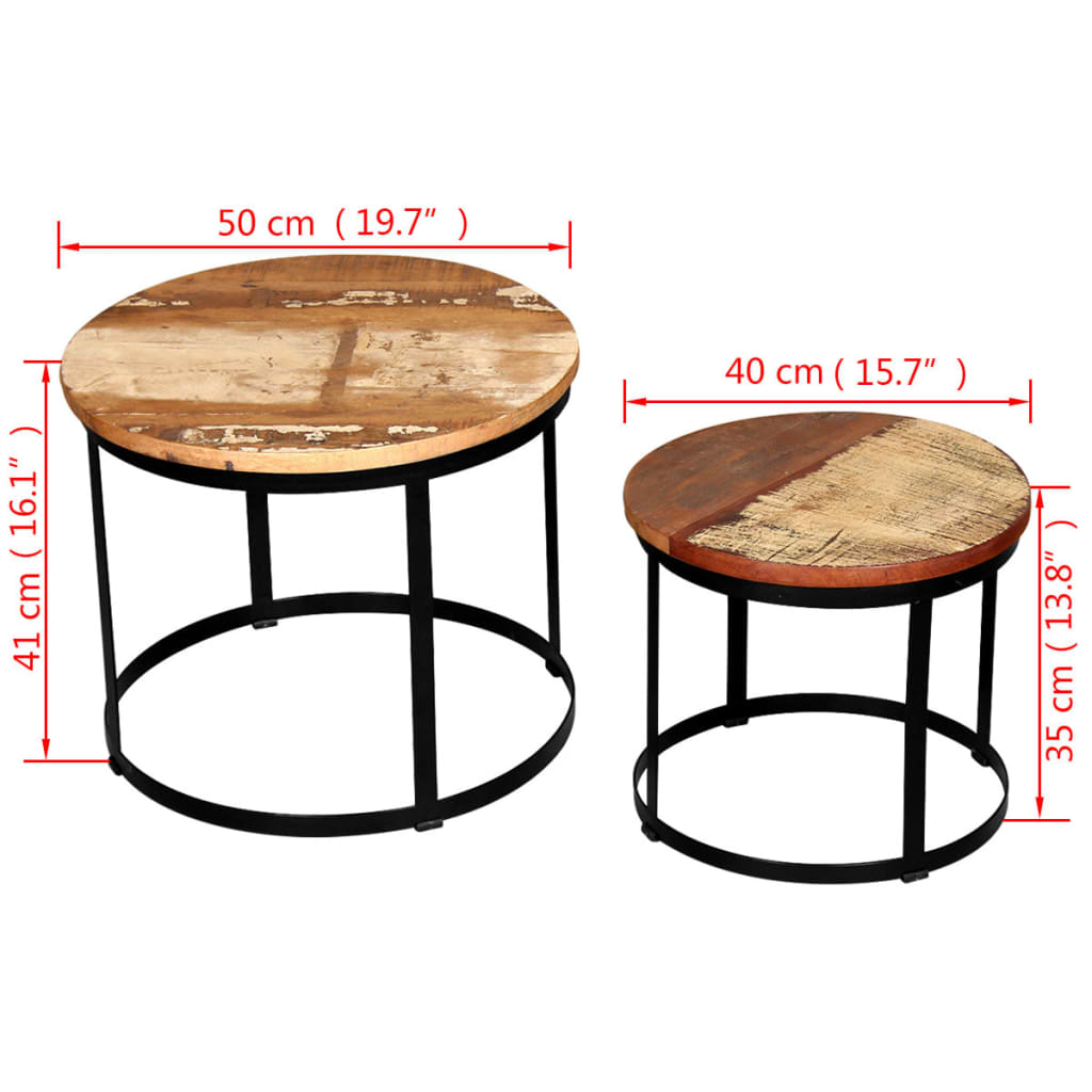 2-piece coffee table set 40cm/50cm solid recycled wood round