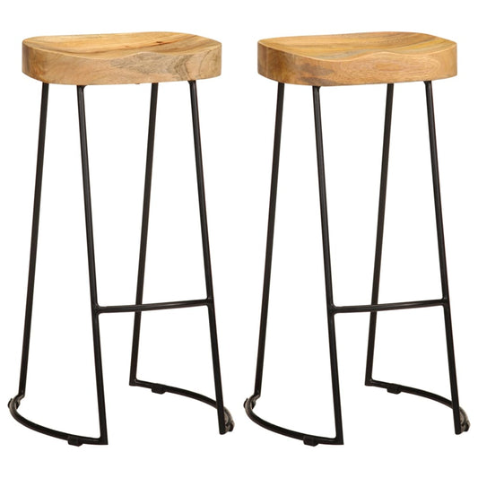 Bar stools, 2 pcs., solid mango wood