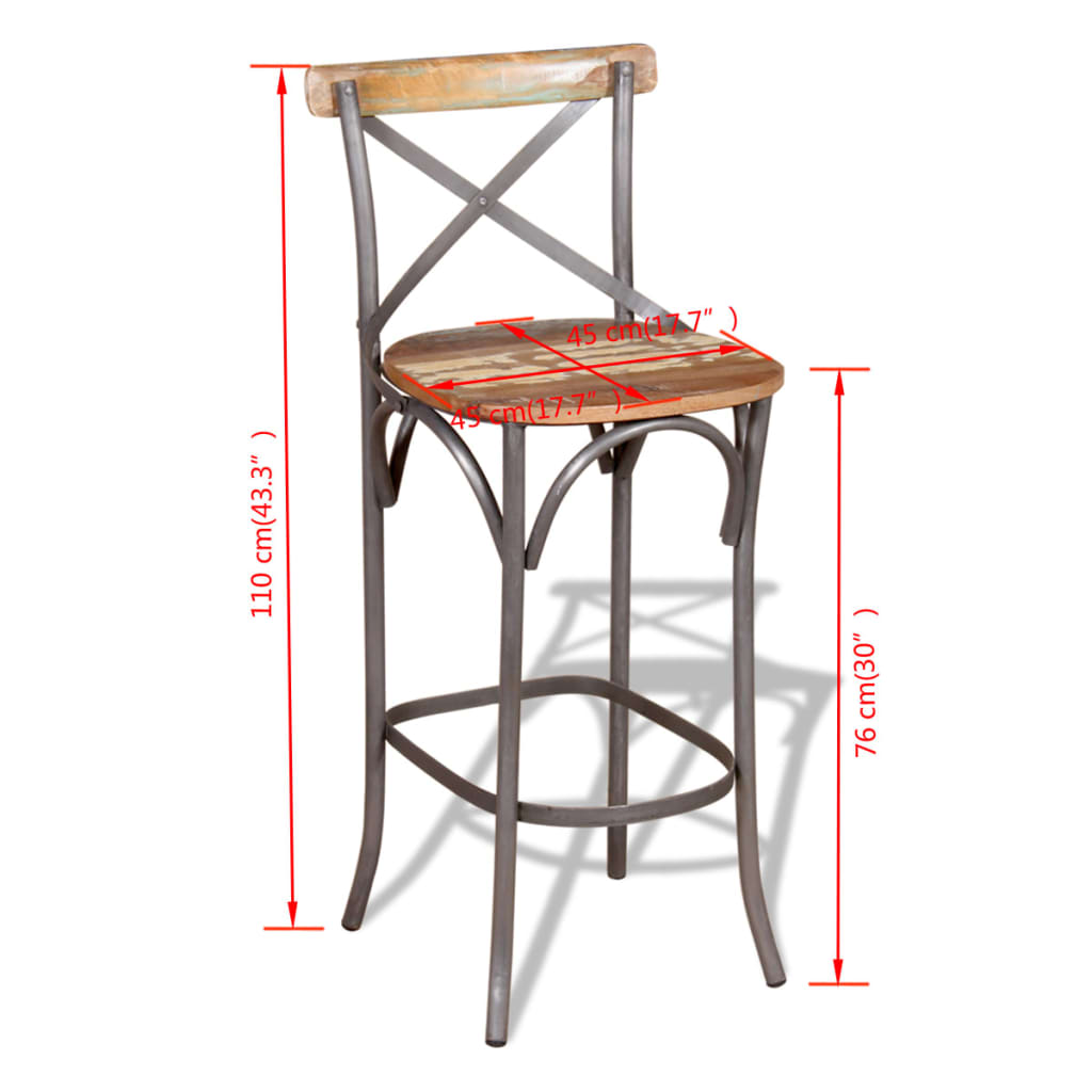 Bar stool, solid recycled wood