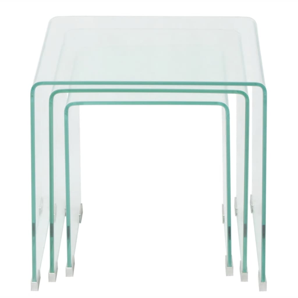 Stackable table set, transparent tempered glass, three pieces