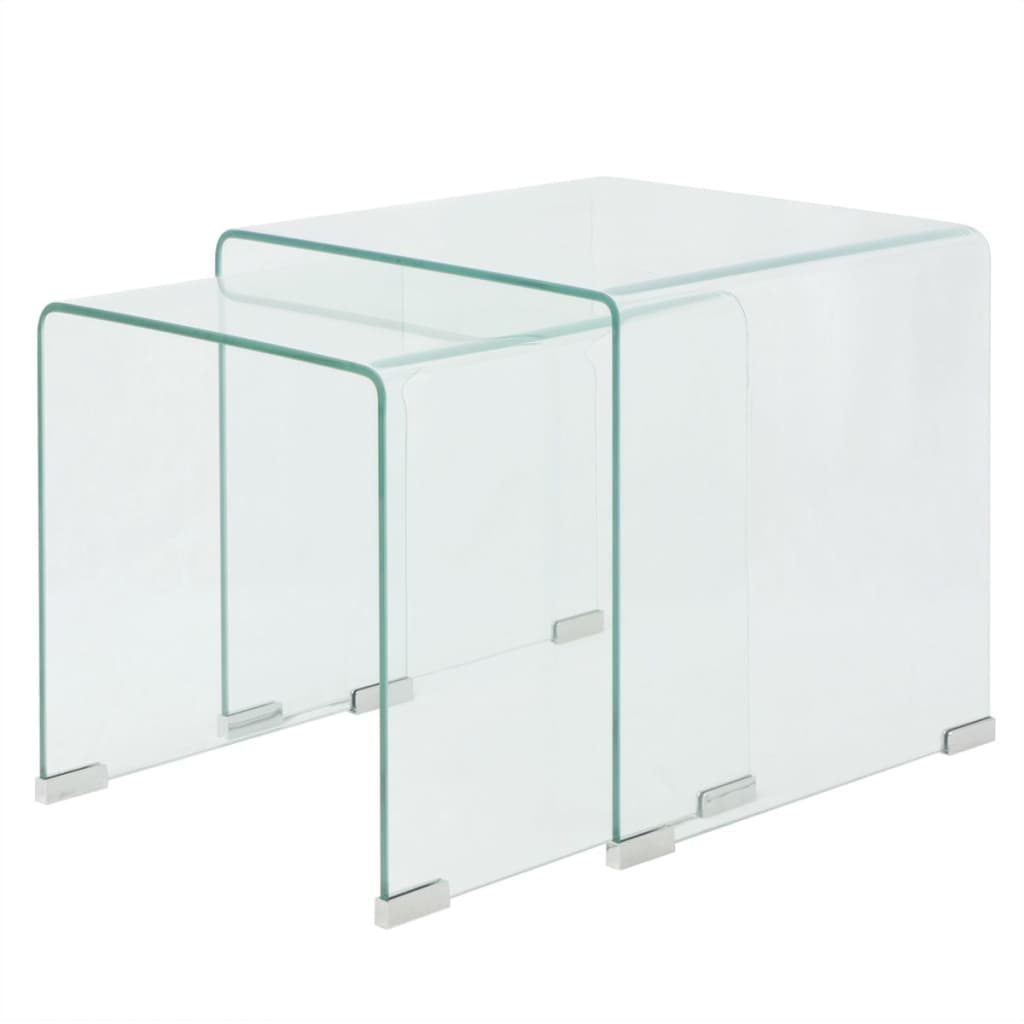 Transparent safety glass table set, stackable, 2 pieces