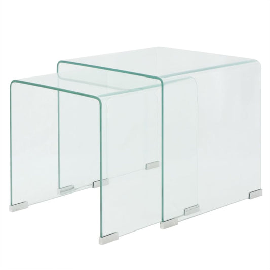 Transparent safety glass table set, stackable, 2 pieces