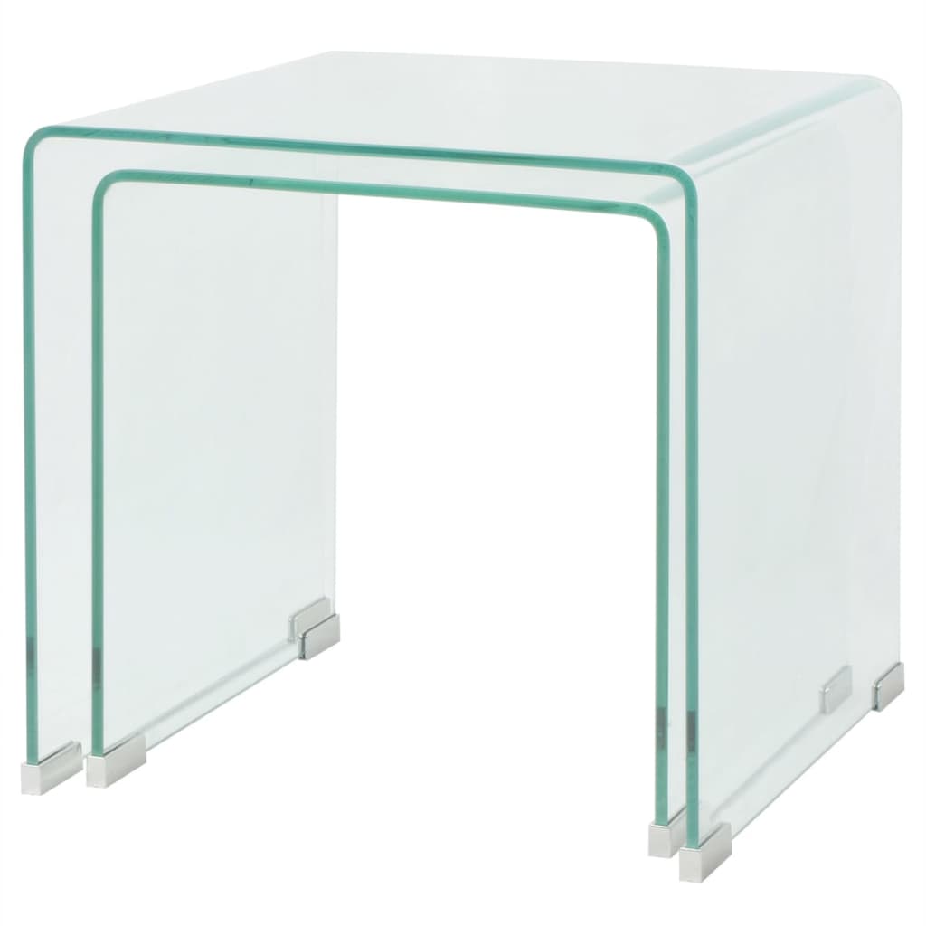 Transparent safety glass table set, stackable, 2 pieces