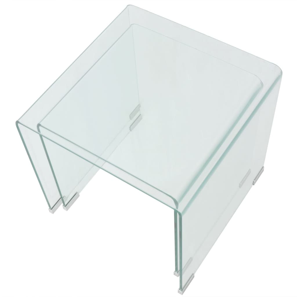 Transparent safety glass table set, stackable, 2 pieces