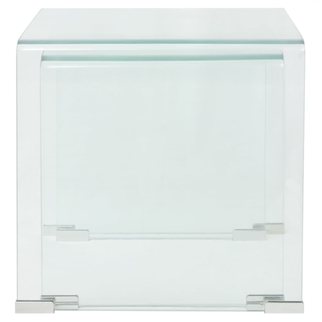 Transparent safety glass table set, stackable, 2 pieces