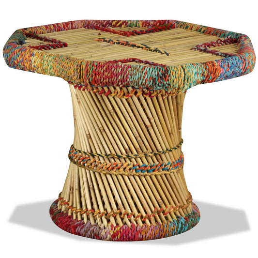 Coffee table, bamboo, with chindi details, multicolor