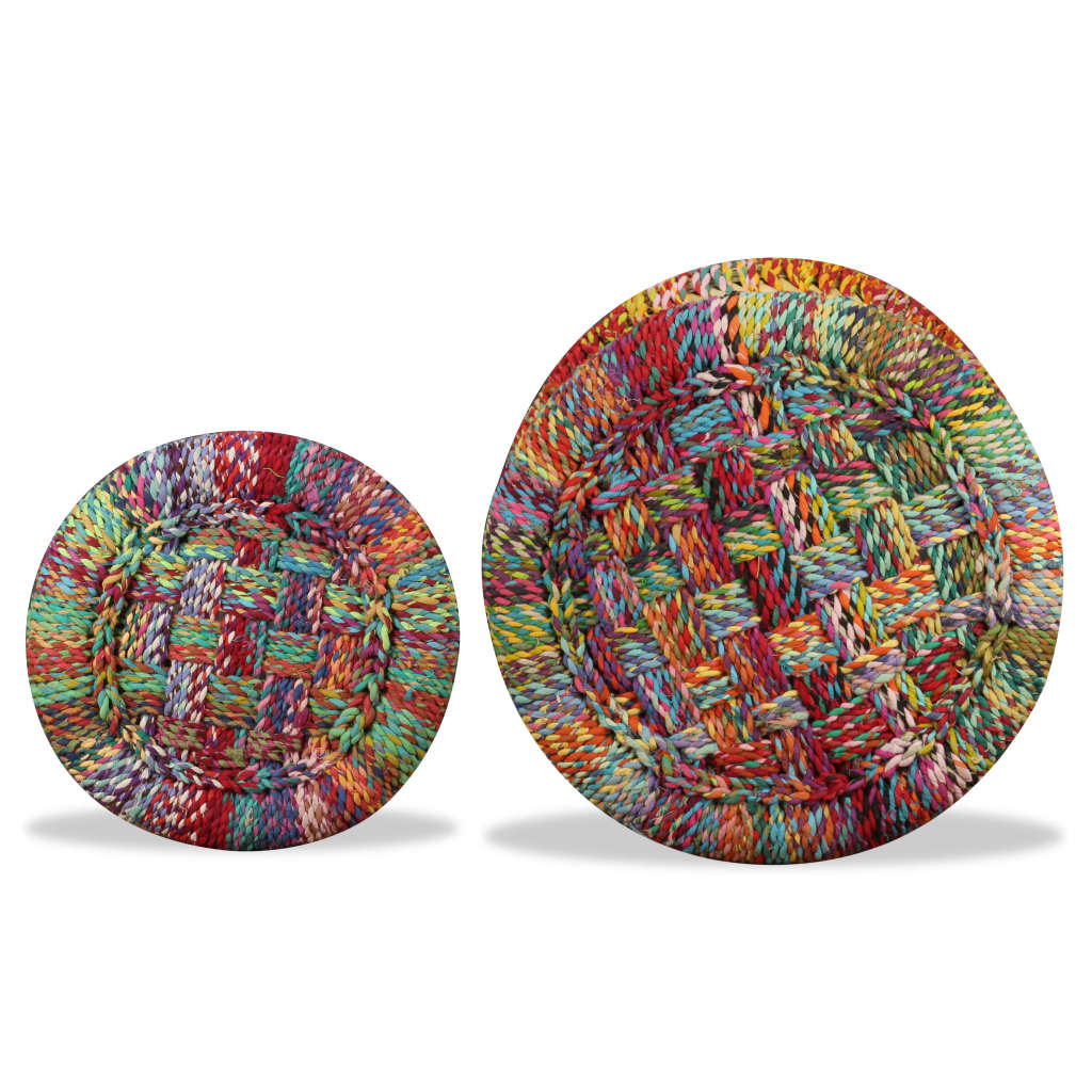 Chindi detail stools, 2 pcs., multicolor, bamboo