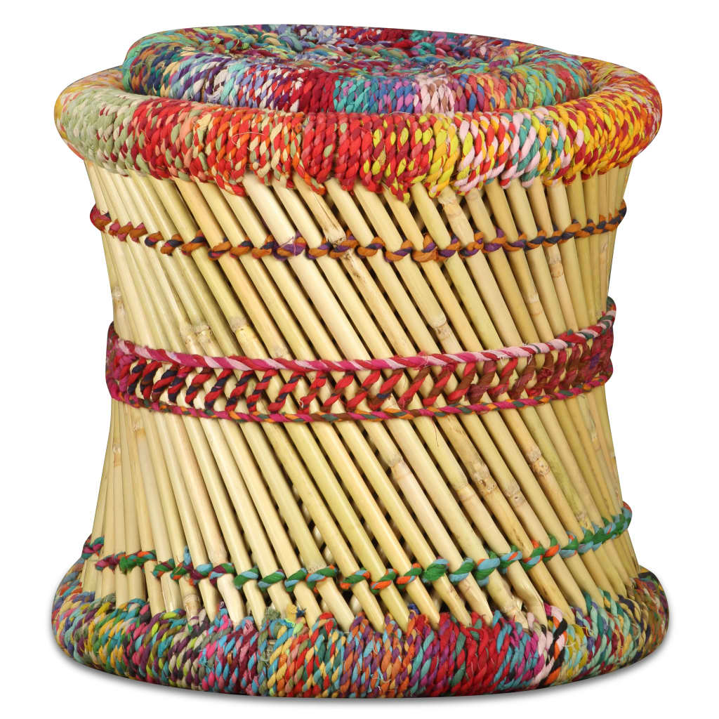 Chindi detail stools, 2 pcs., multicolor, bamboo