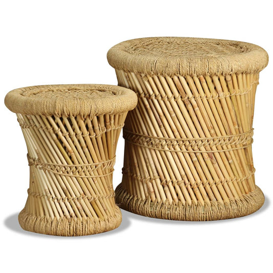 Stools, 2 pcs., bamboo and jute